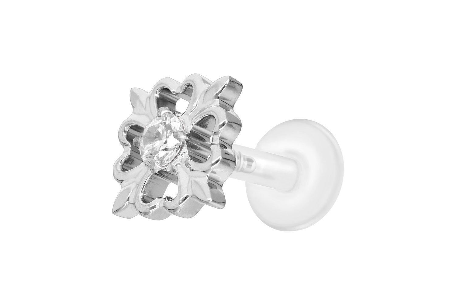 PTFE Labret Piercing mit Innengewinde + Titan-Aufsatz KLEEBLATT